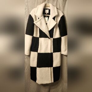GB~double breasted teddy coat~black & white check~size medium~brand new with tag